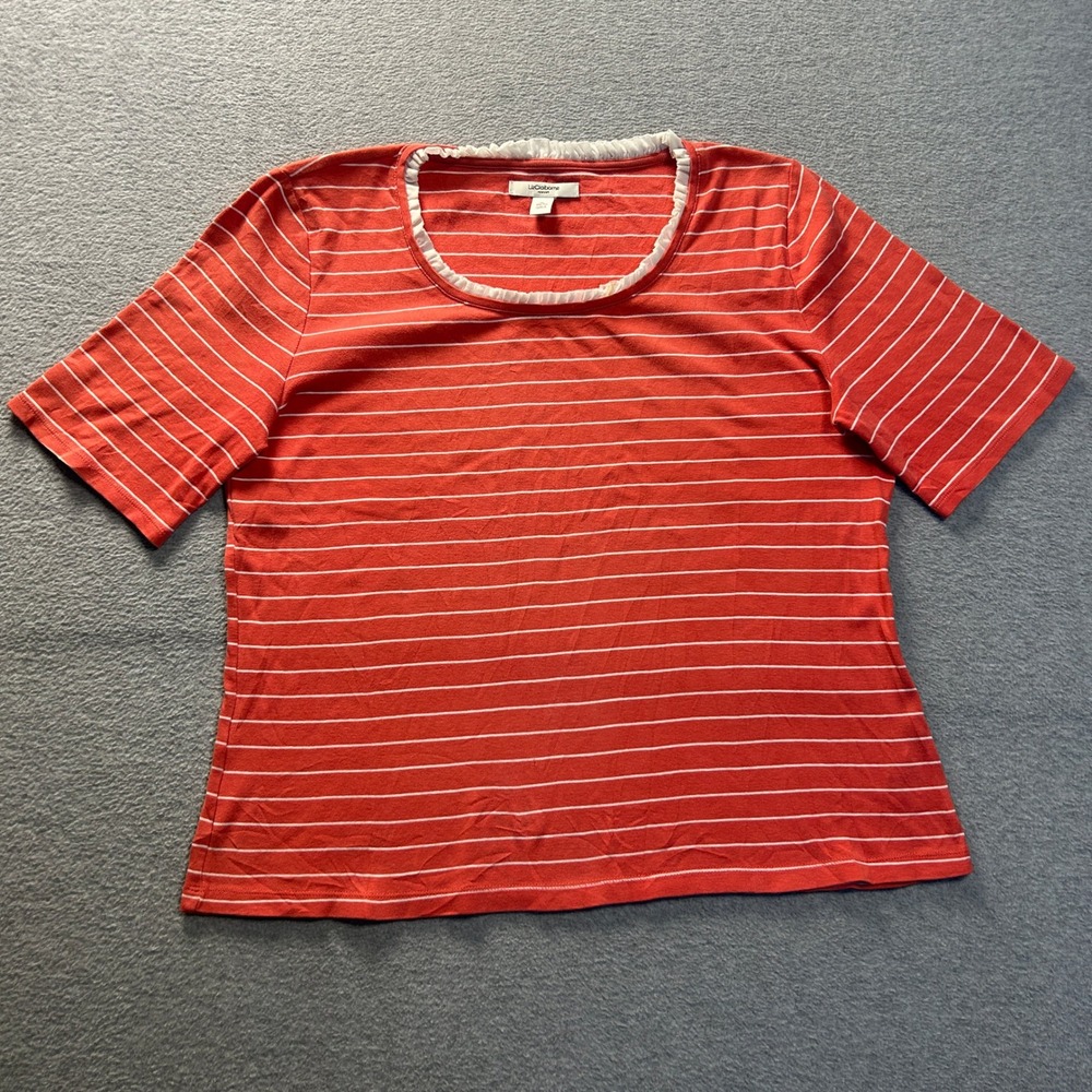 Liz Claiborne New York Knit Top Short Sleeve Womens XL Red White Striped Casual‎